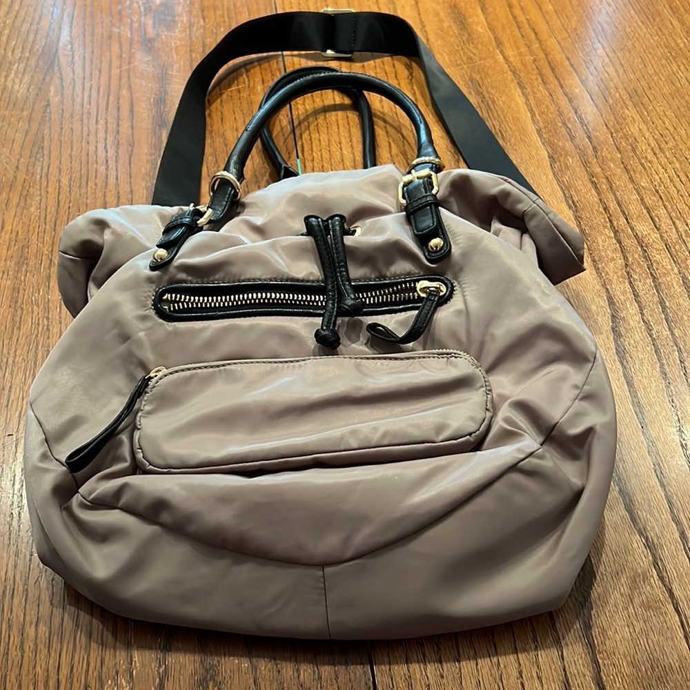 Steven By Steve Madden Taupe And Black Leather And Canvas Purse